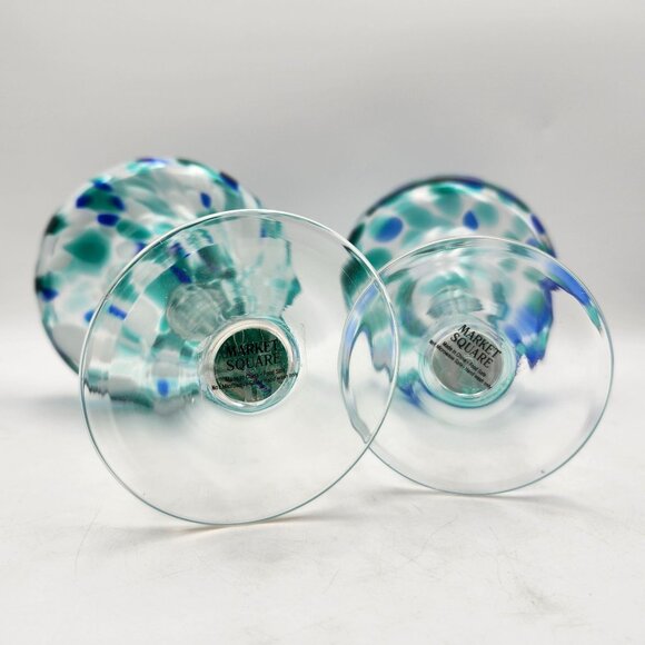 Mexican Margarita Glasses Confetti Blue Green Swirl Handcrafted Set Of 2 - Picture 6 of 6